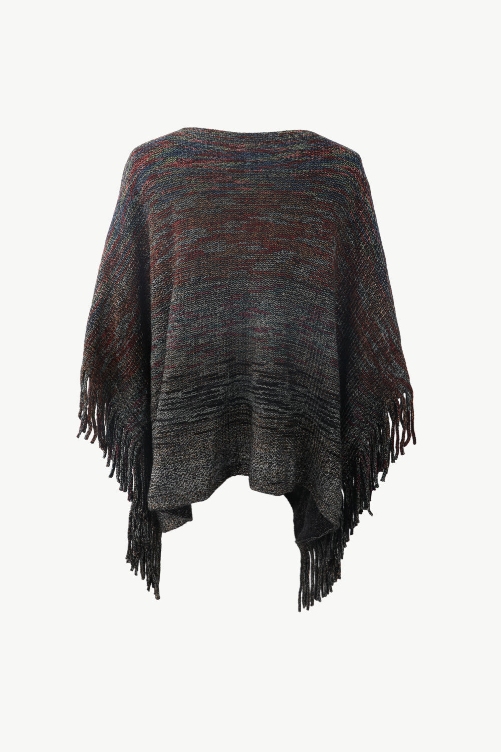 Heathered Boat Neck Fringed Poncho