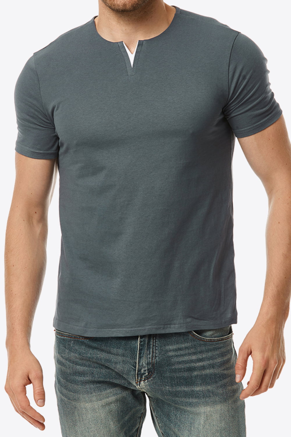 Notched Neck Short Sleeve Tee