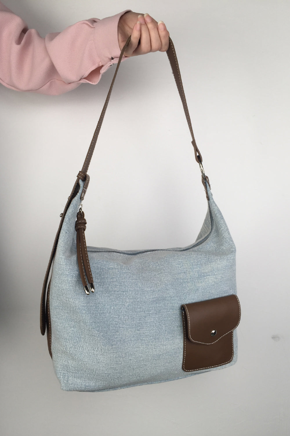 Contrast Denim Shoulder Bag