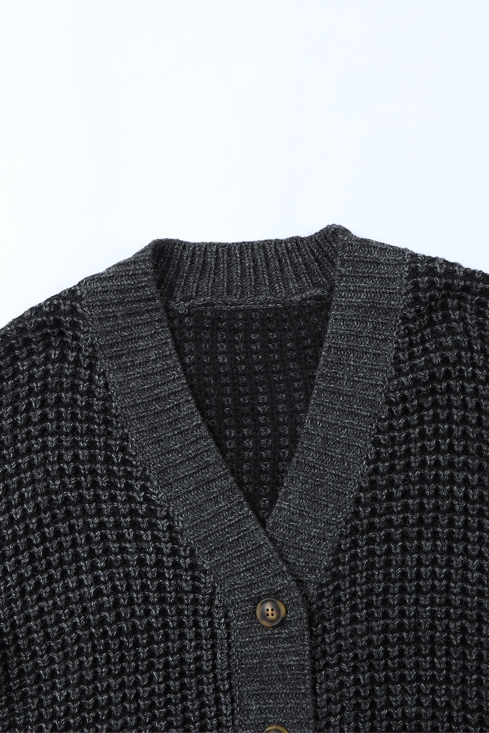 Woven Right Waffle-Knit Drop Shoulder Button-Down Cardigan