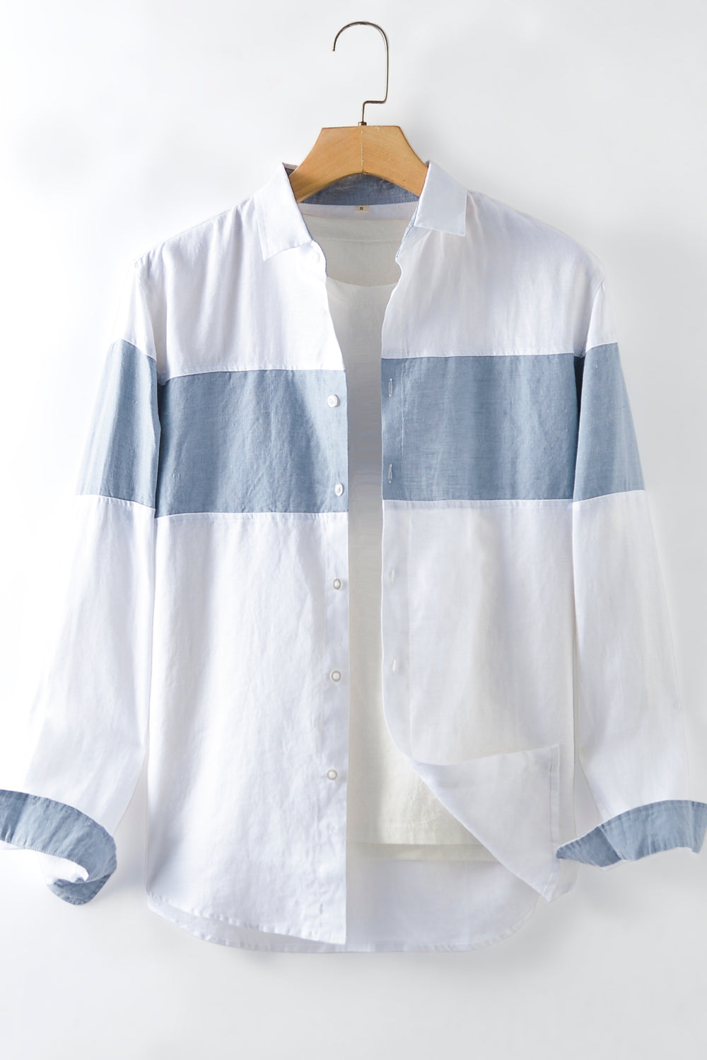 Buttoned Collared Neck Short Sleeve Linen Shirt