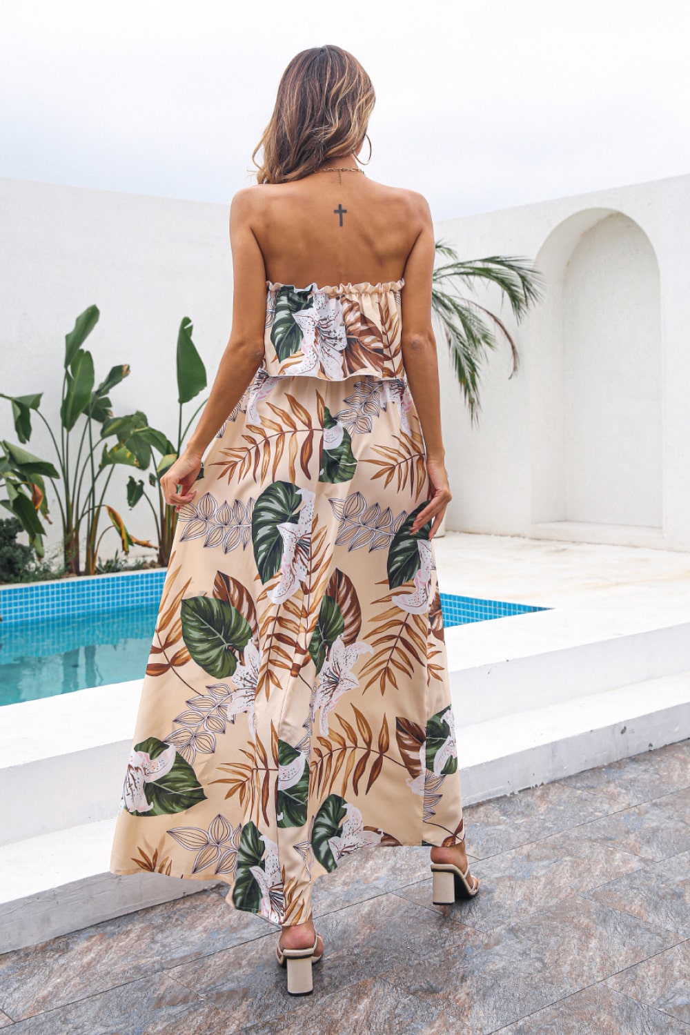 Printed Layered Strapless Maxi Dress