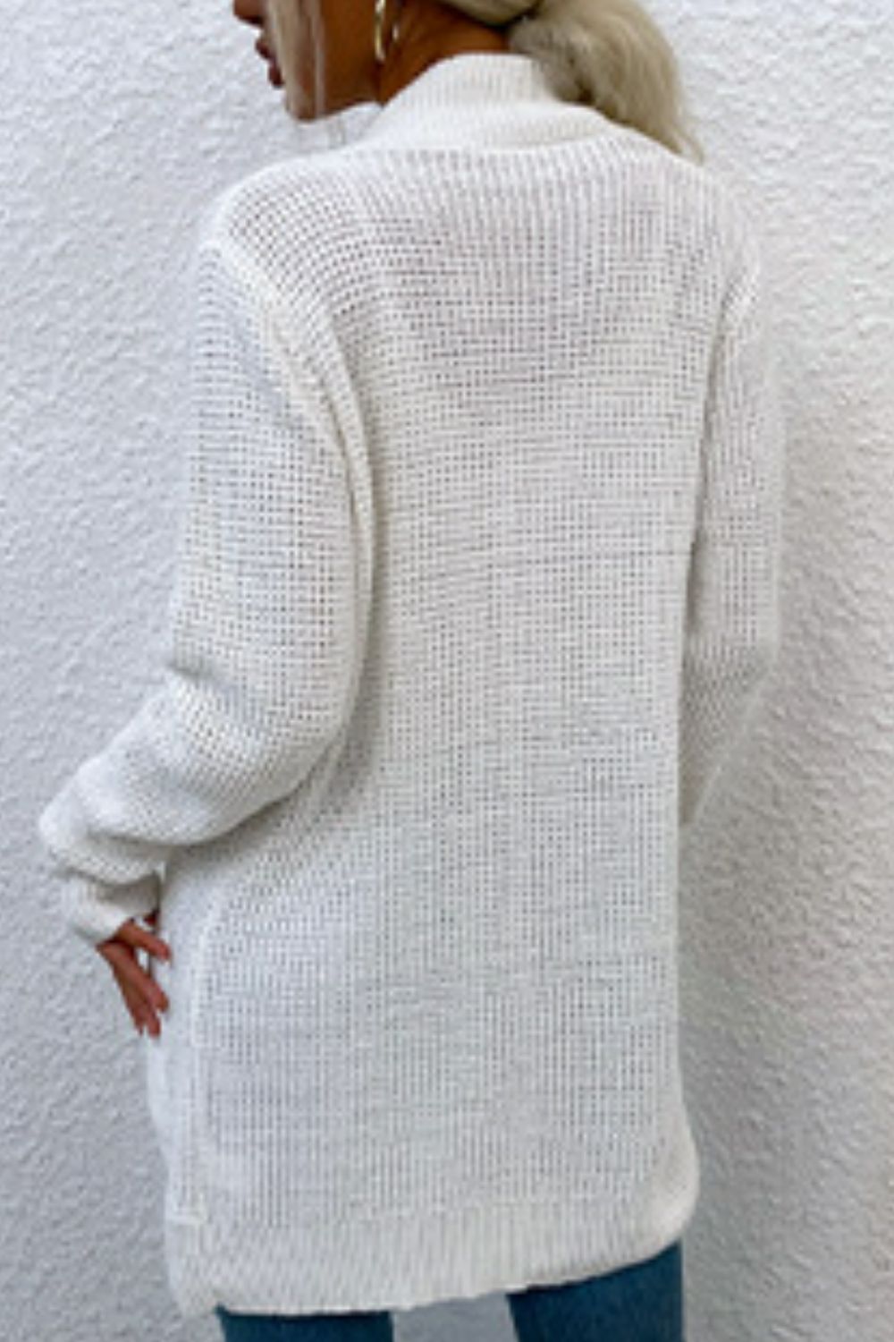 Ribbed Trim Longline Cardigan with Pockets