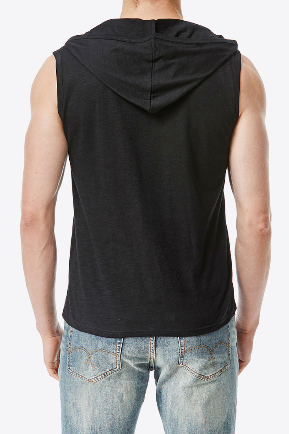 Quarter-Button Sleeveless Hoodie