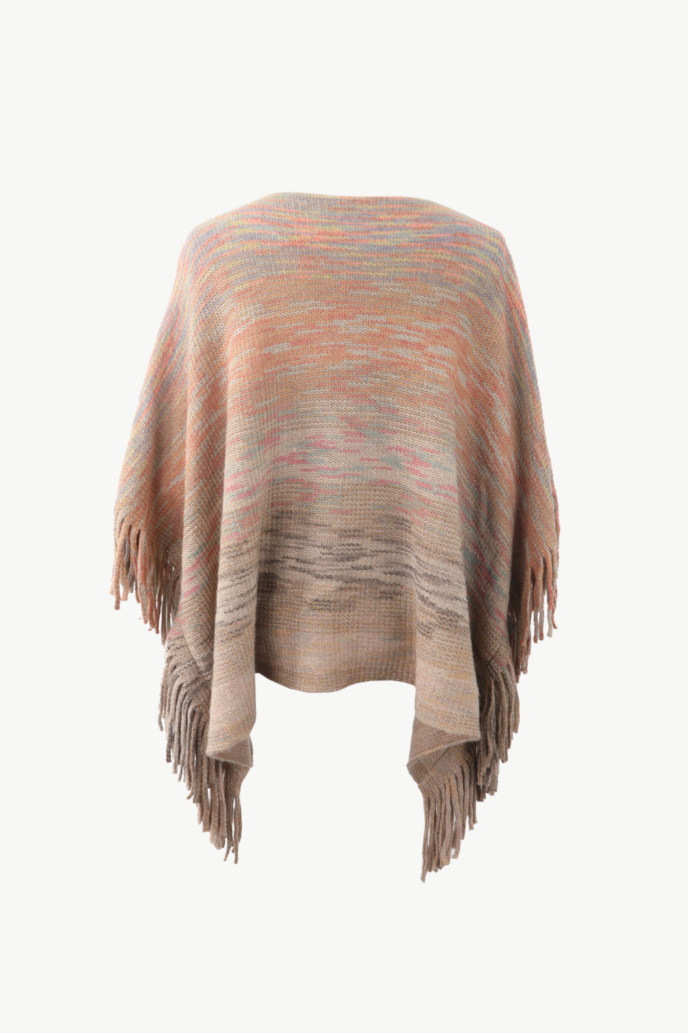 Heathered Boat Neck Fringed Poncho