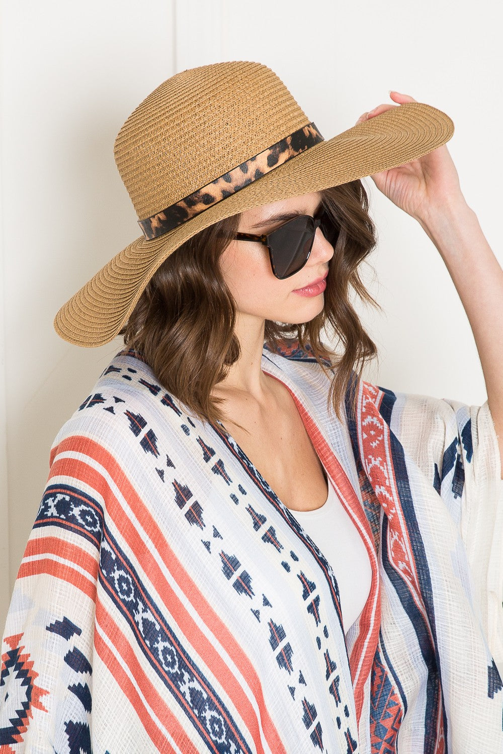 Justin Taylor Printed Belt Sunhat in Beige