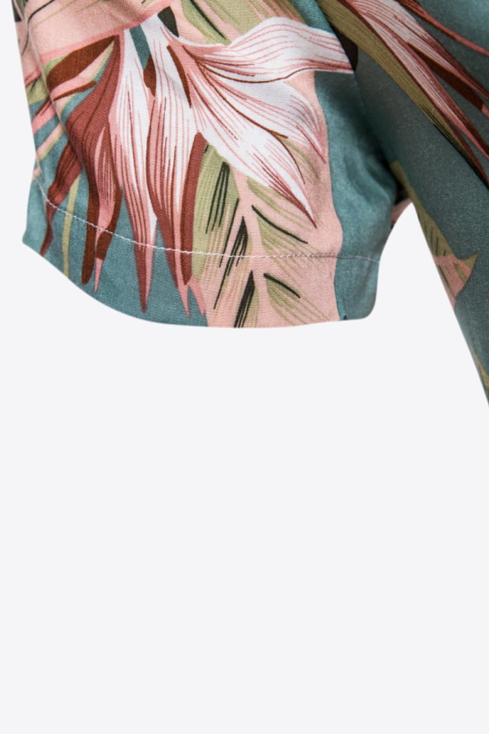 Full Size Botanical Print Short Sleeve Collared Shirt