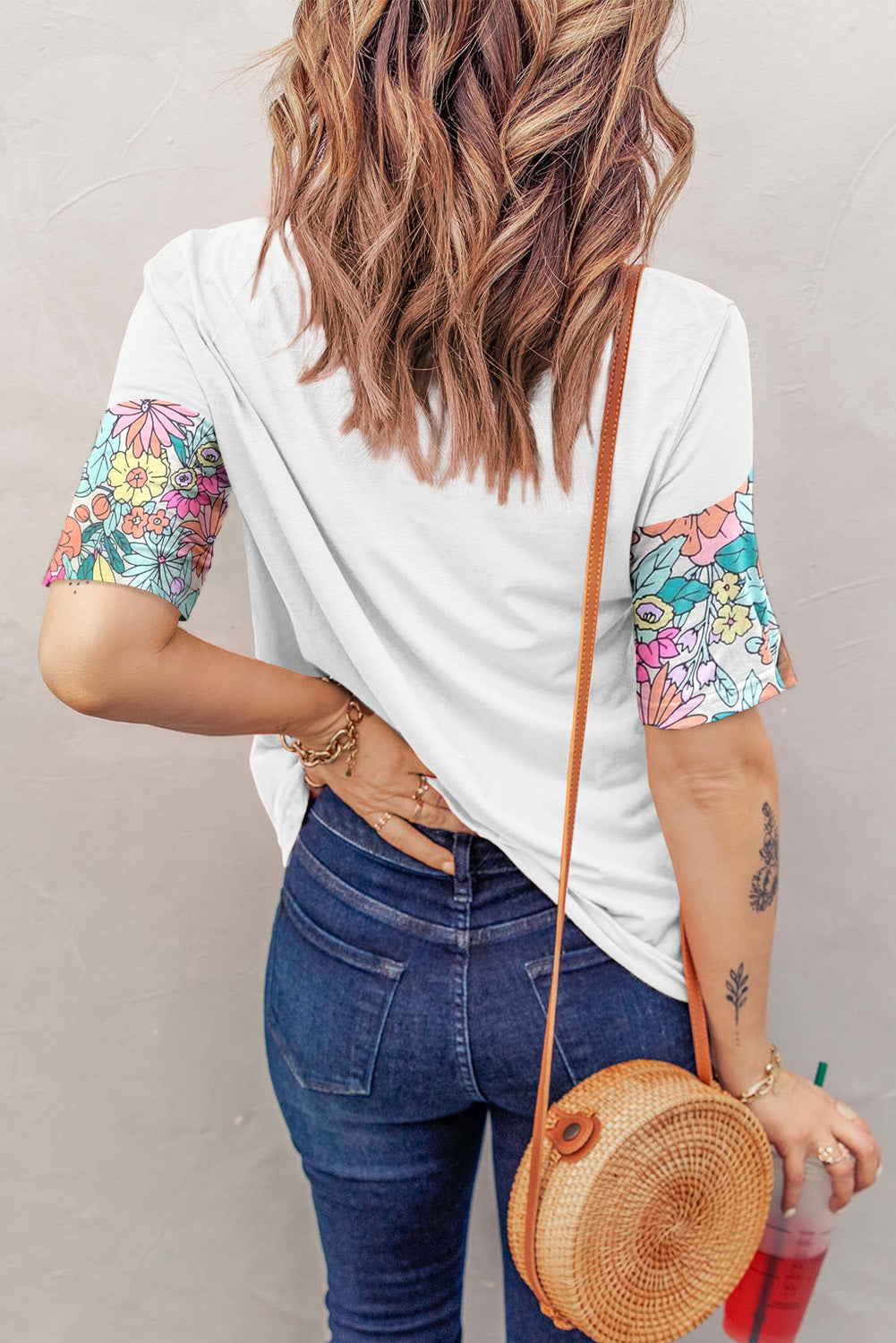 Floral Color Block Round Neck Tee