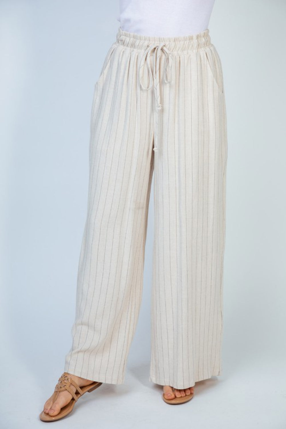White Birch Finding Myself Full Size Striped Knit Pants in Cream