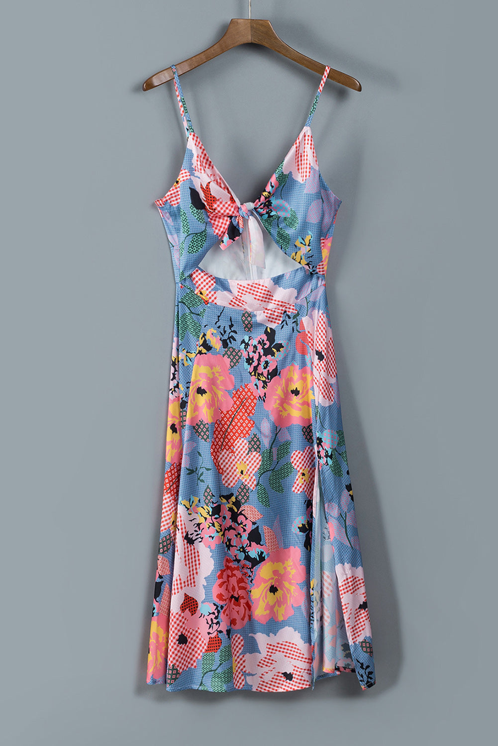 Floral Tied Cutout Split Spaghetti Strap Dress