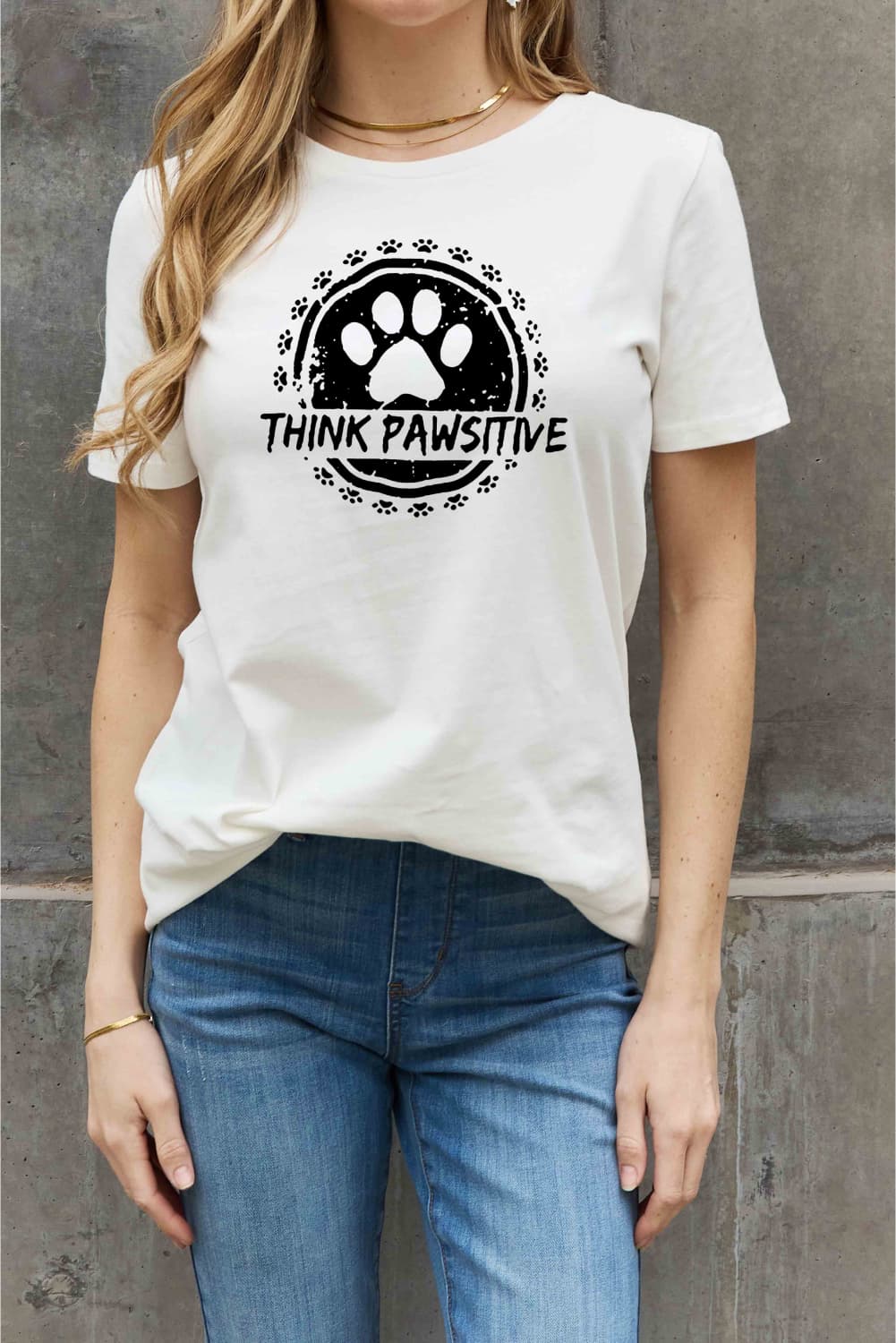 Simply Love Full Size THINK PAWSITIVE Graphic Cotton Tee