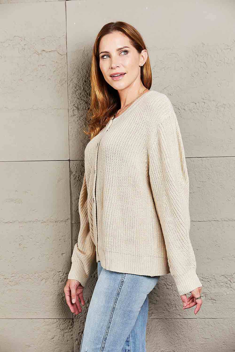 Double Take Button Down Rib-Knit Reversible Sweater