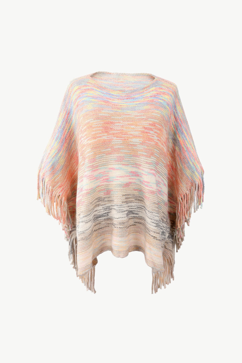 Heathered Boat Neck Fringed Poncho