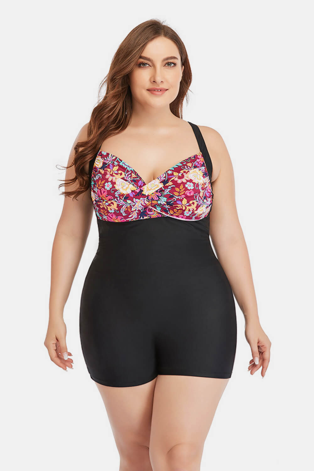 Plus Size Two-Tone One-Piece Swimsuit