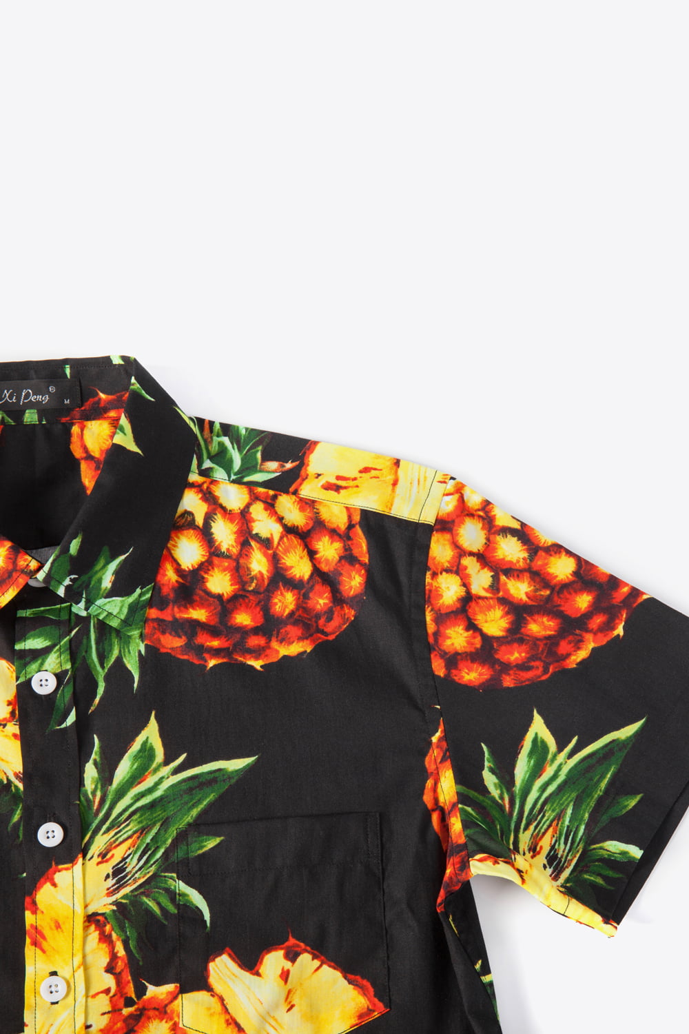 Pineapple Print Collared Short Sleeve Beach Shirt