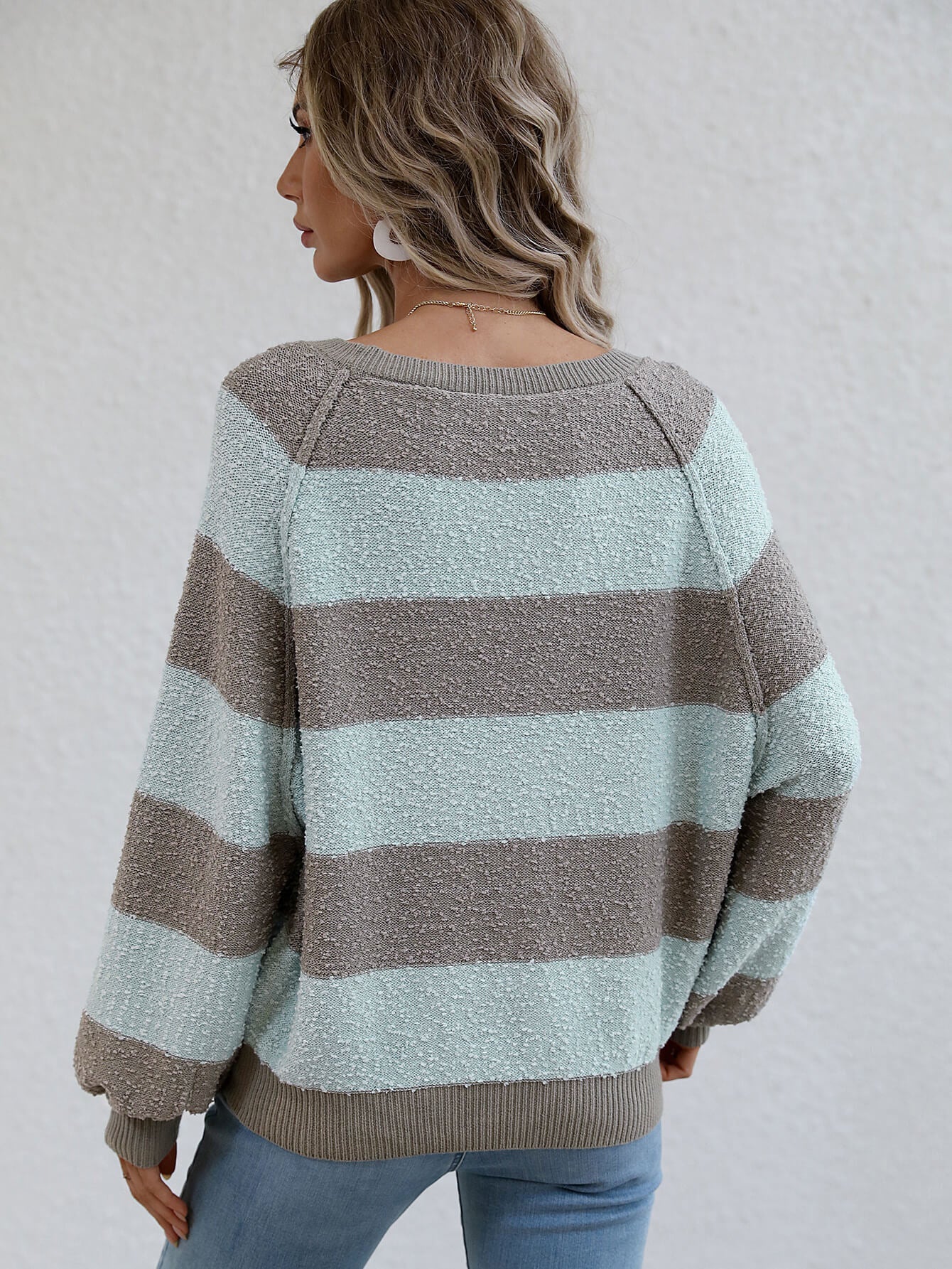 Striped Raglan Sleeve Ribbed Trim Knit Top