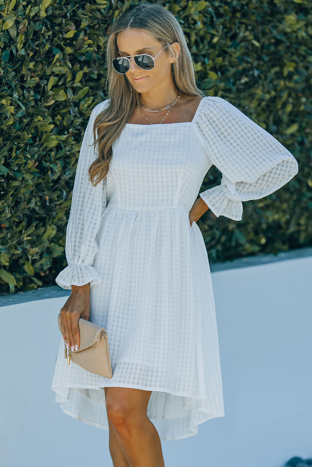 Flounce Sleeve Square Neck High-Low Dress