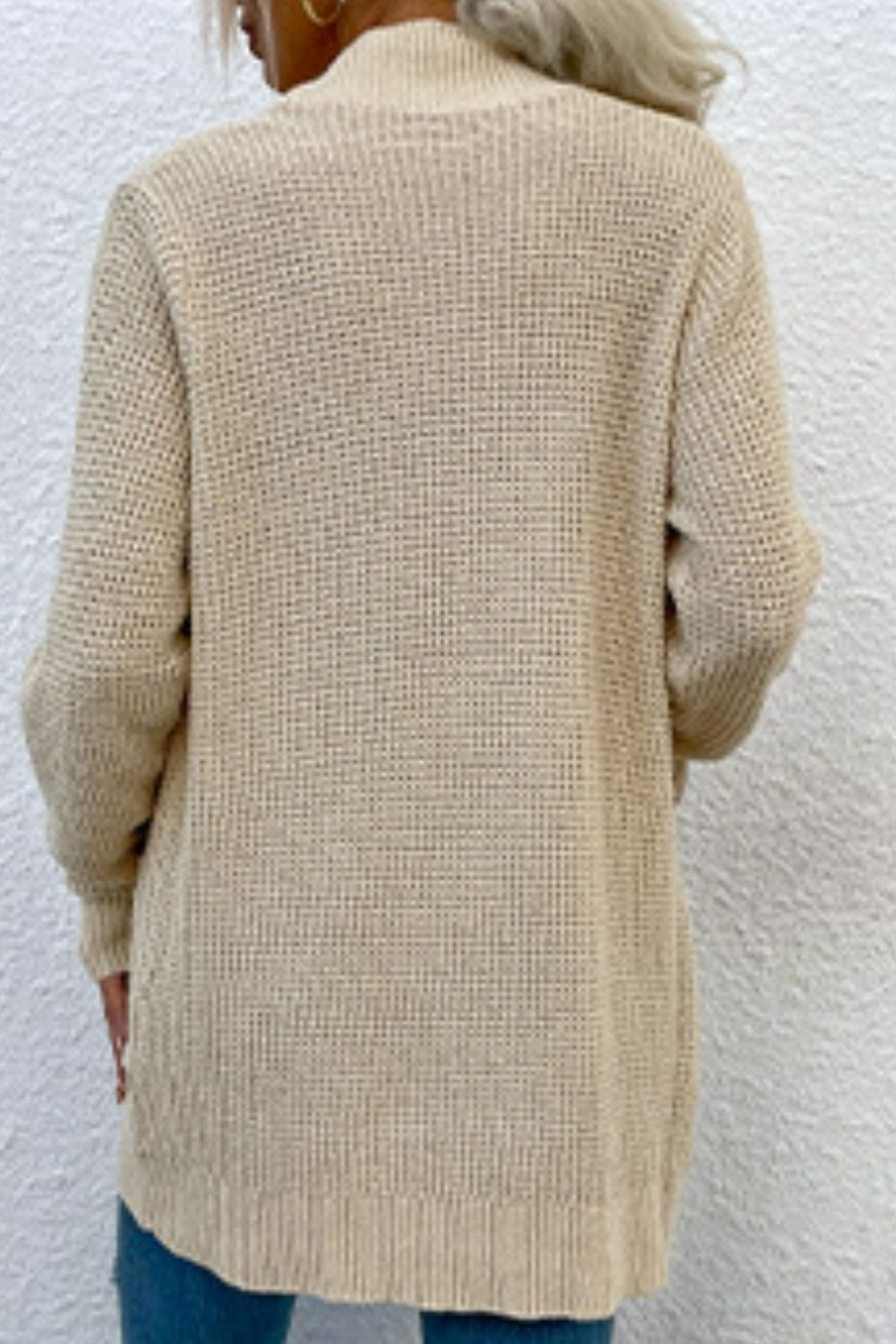 Ribbed Trim Longline Cardigan with Pockets