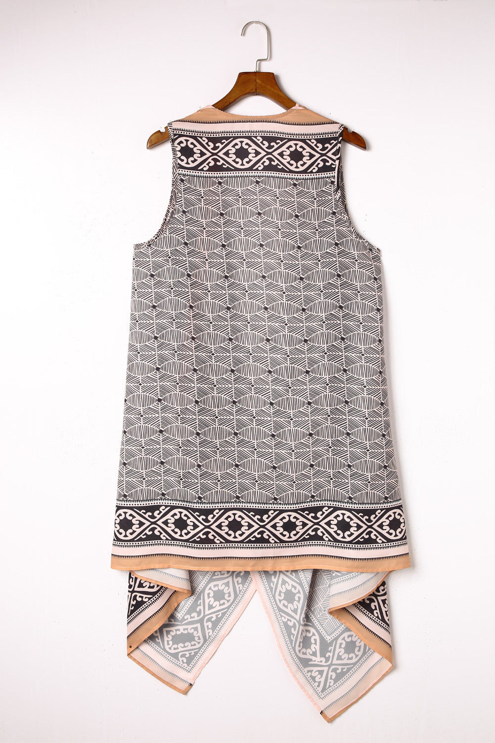 Printed Open Front Sleeveless Cardigan