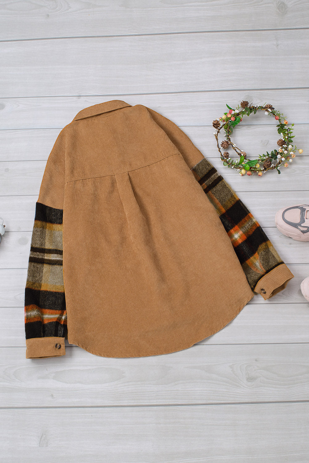 Double Take Color Block Corduroy Dropped Shoulder Jacket