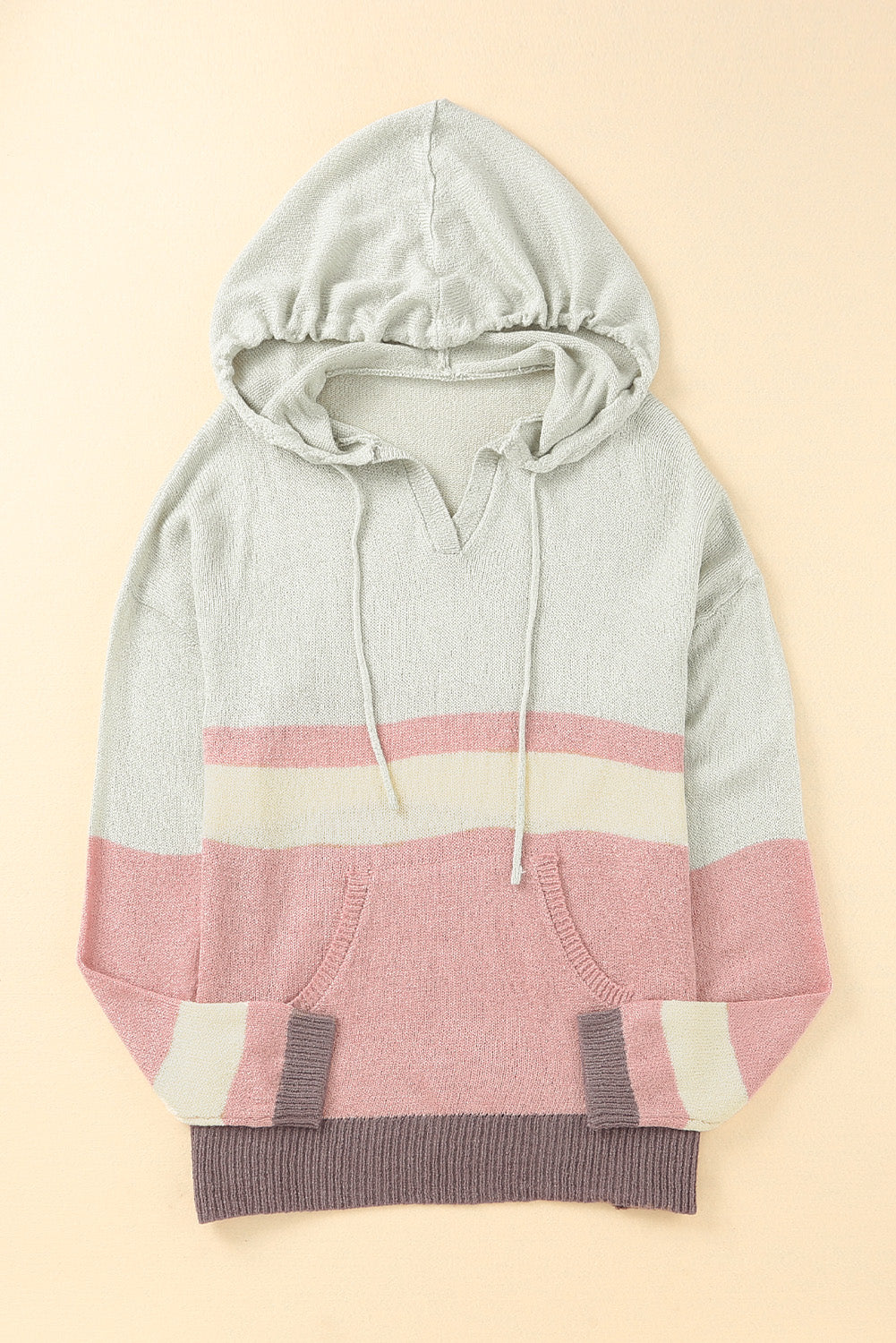 Color Block Drawstring Side Slit Hooded Sweater