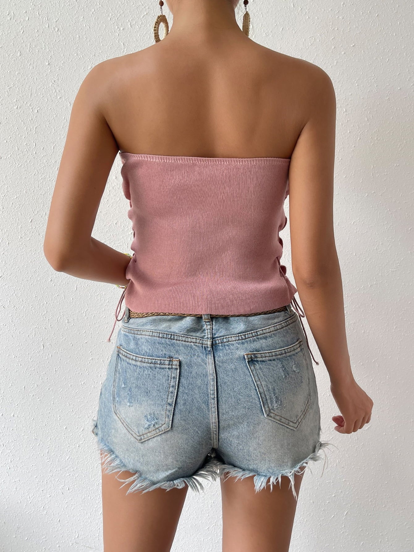 Seam Detail Lace-Up Tube Top