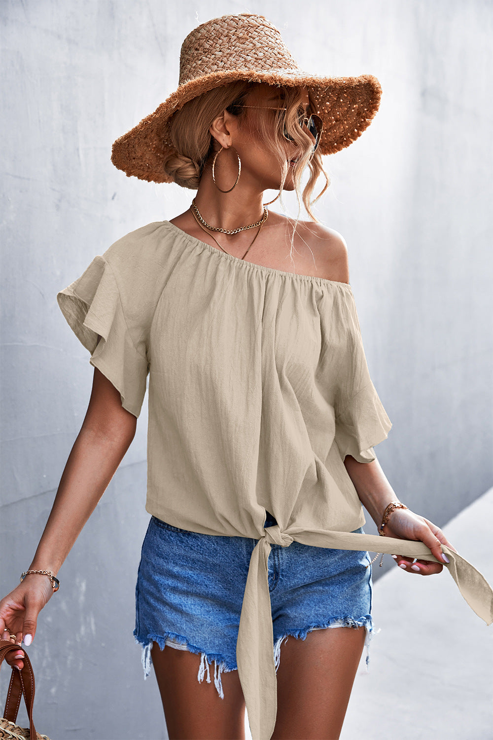 Flutter Sleeve Tie-Front Blouse