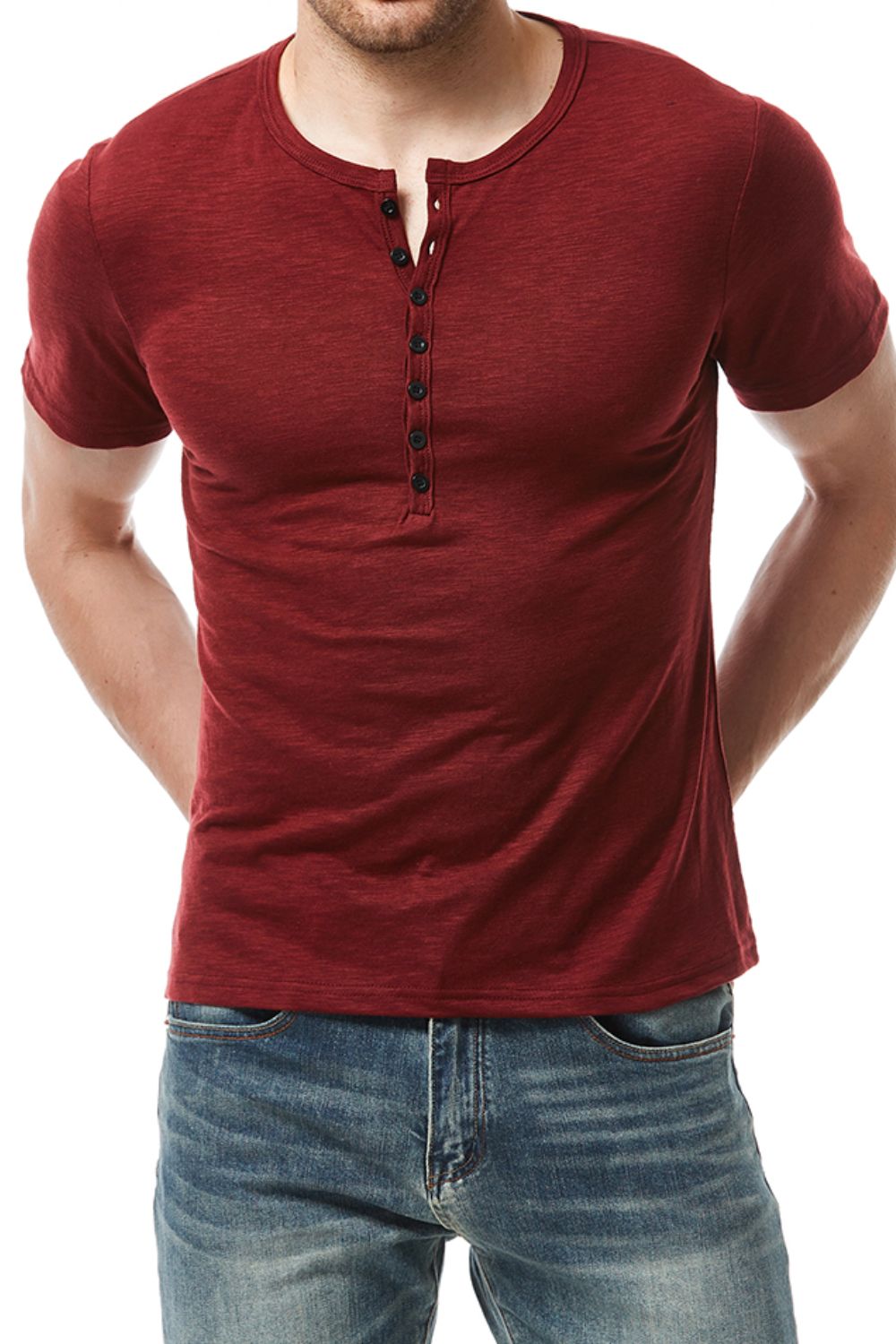 Short Sleeve Round Neck Henley Top