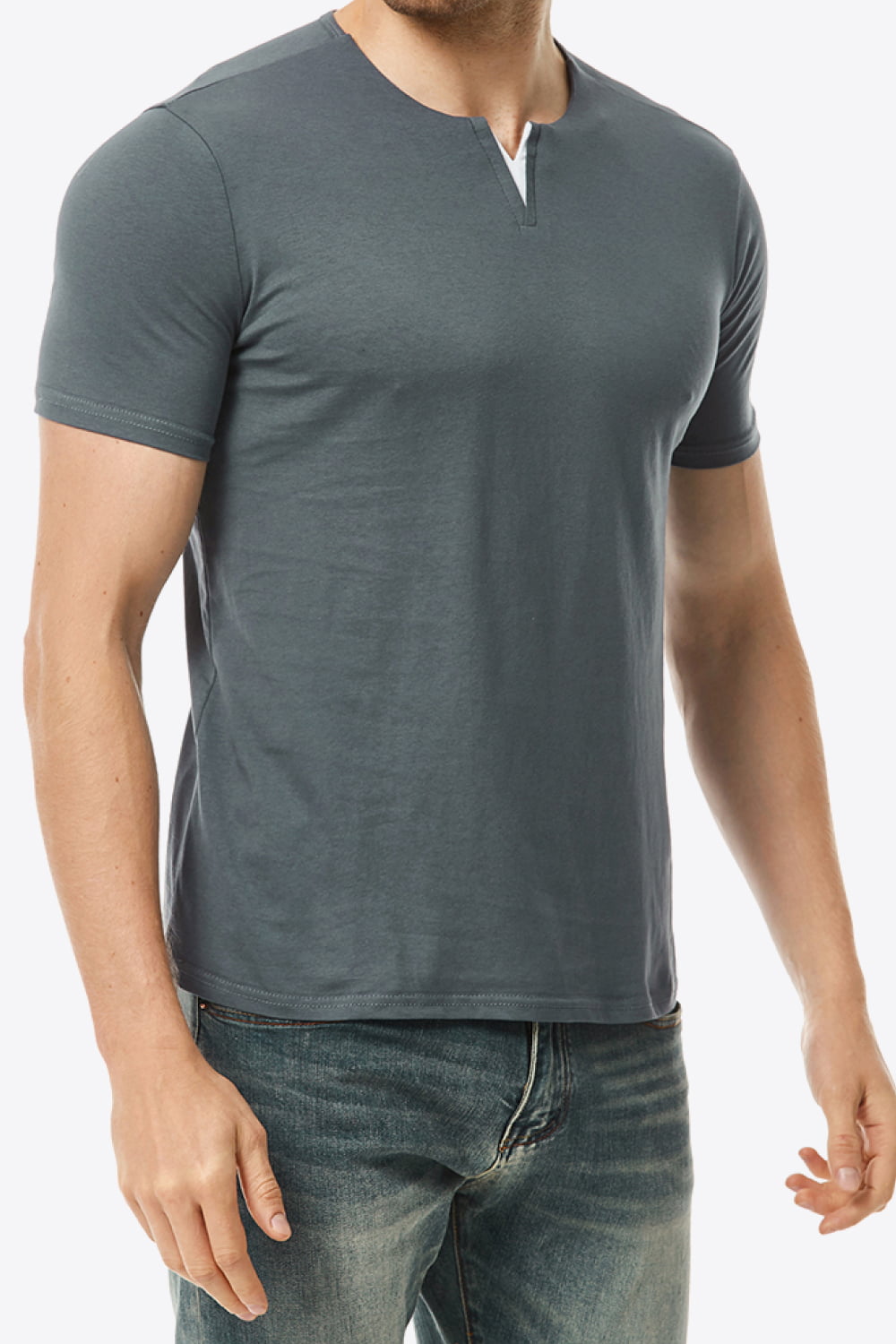 Notched Neck Short Sleeve Tee