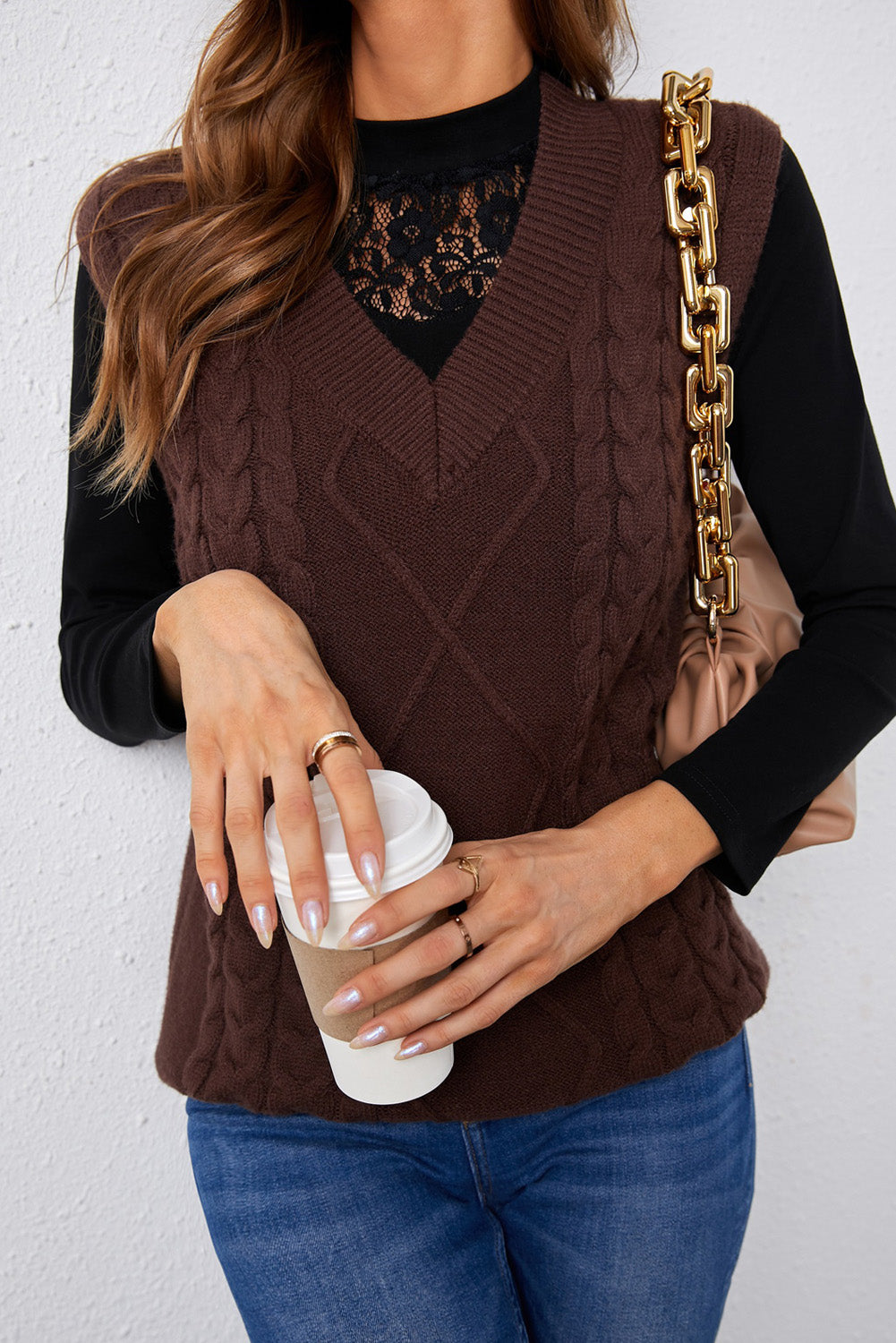 Mock Neck Lace Detail Long Sleeve Tee