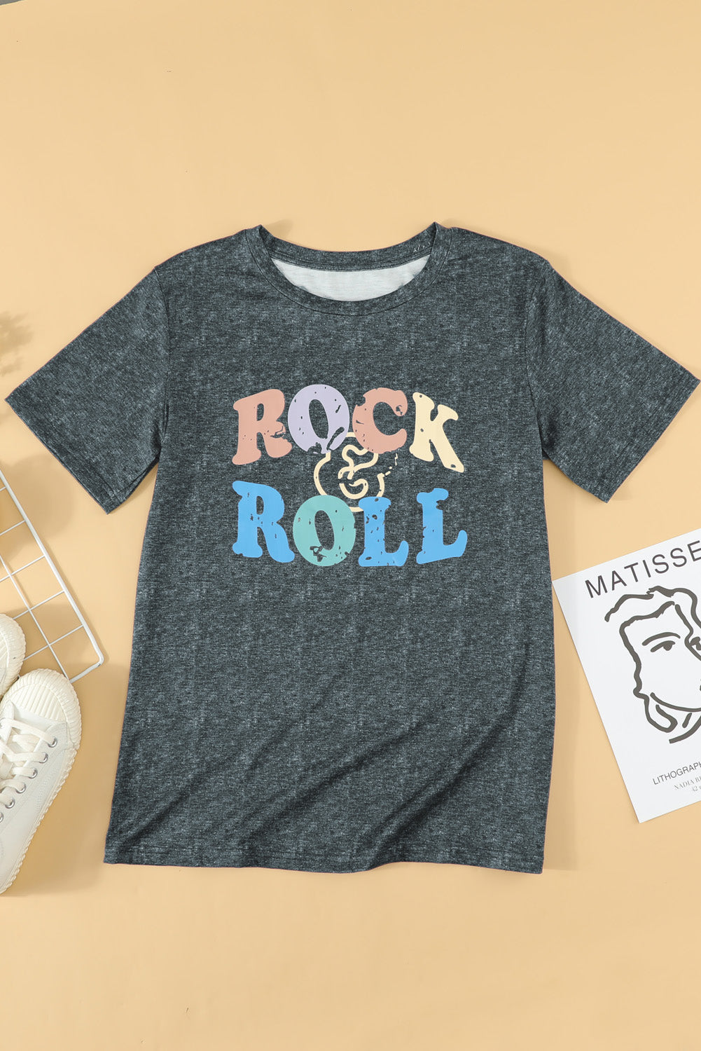 ROCK & ROLL Graphic Round Neck Short Sleeve Tee