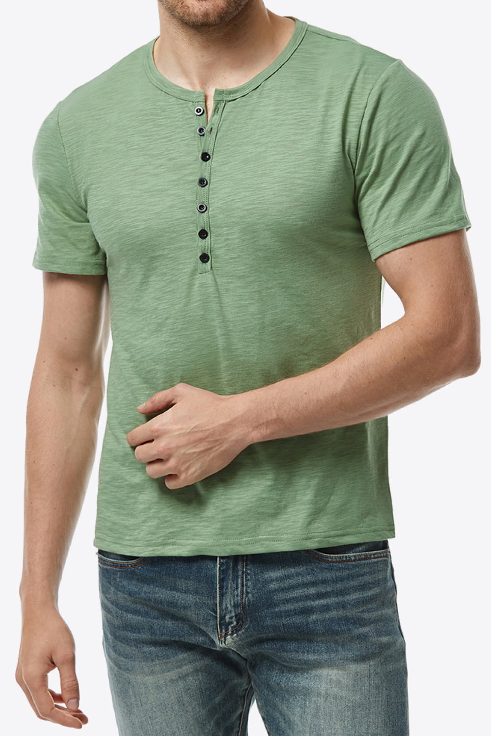 Short Sleeve Round Neck Henley Top