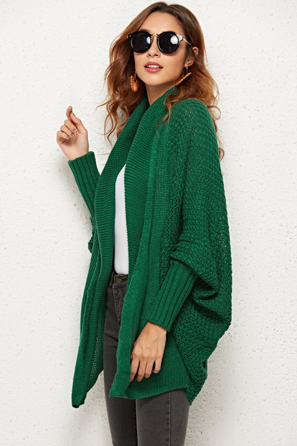 Open Front Dolman Sleeve Longline Cardigan