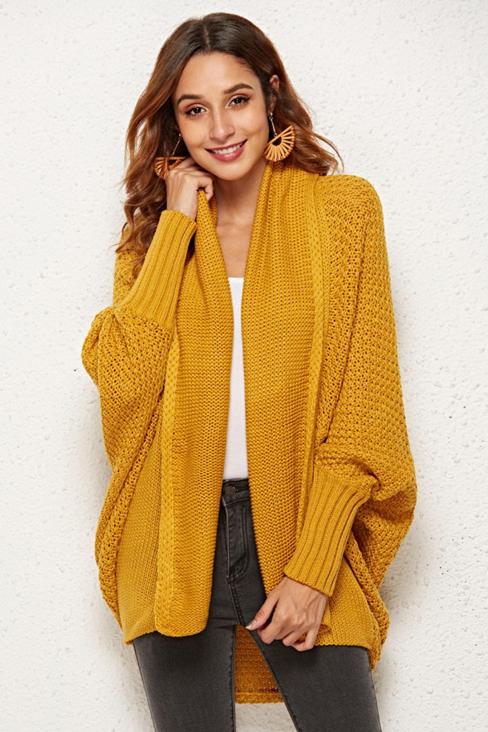 Open Front Dolman Sleeve Longline Cardigan