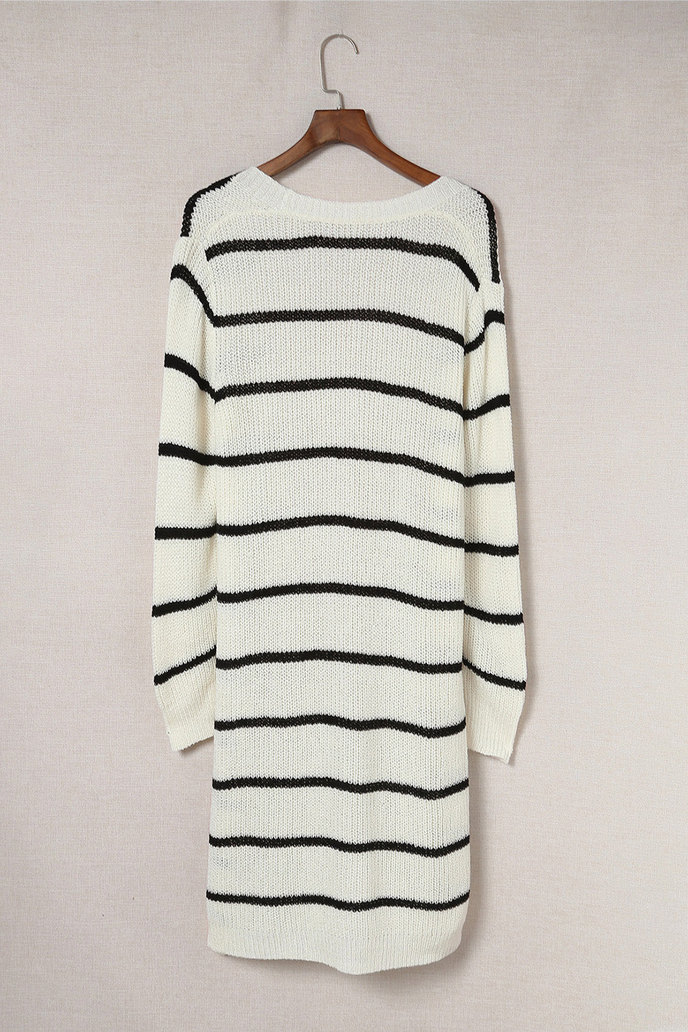 Woven Right Striped Open Front Rib-Knit Duster Cardigan