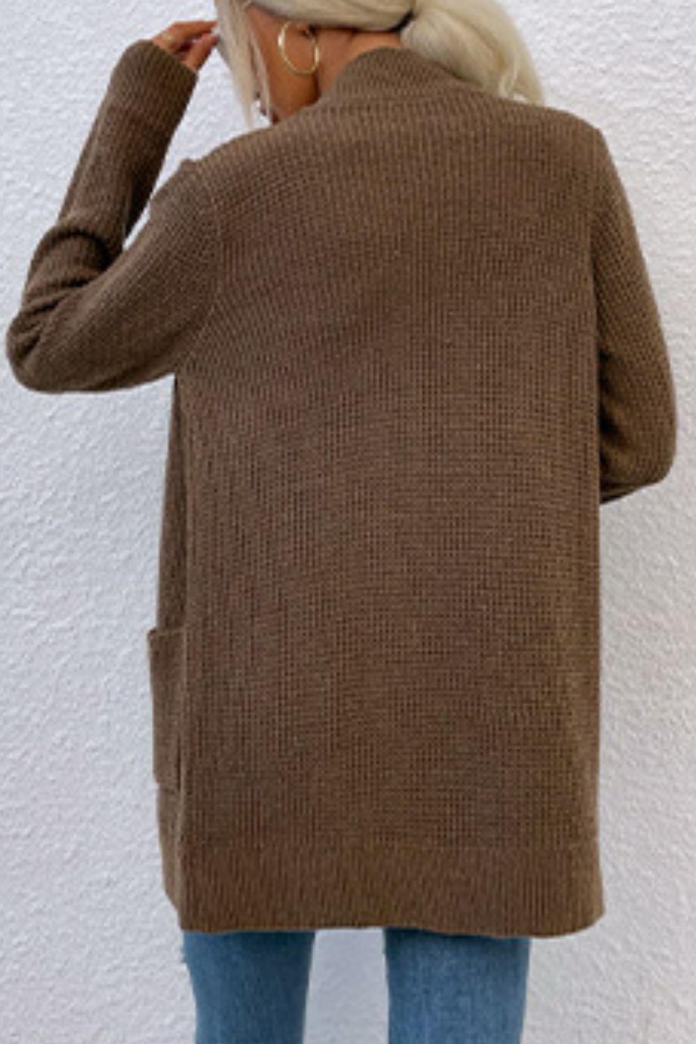 Ribbed Trim Longline Cardigan with Pockets