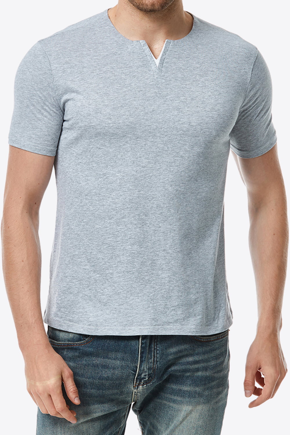 Notched Neck Short Sleeve Tee