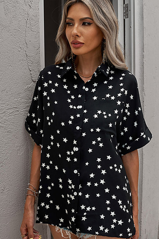 Star Printed Cuff Sleeve Top