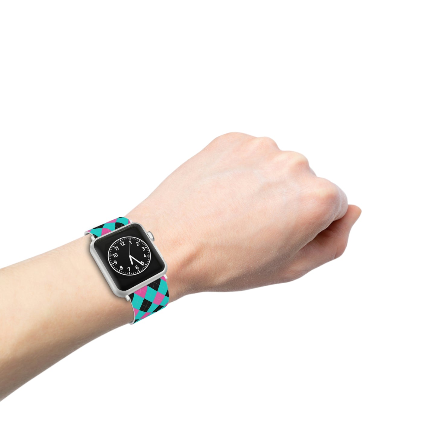 Blue and Pink Argyle Thermo Elastomer Watch Band for Apple Watch
