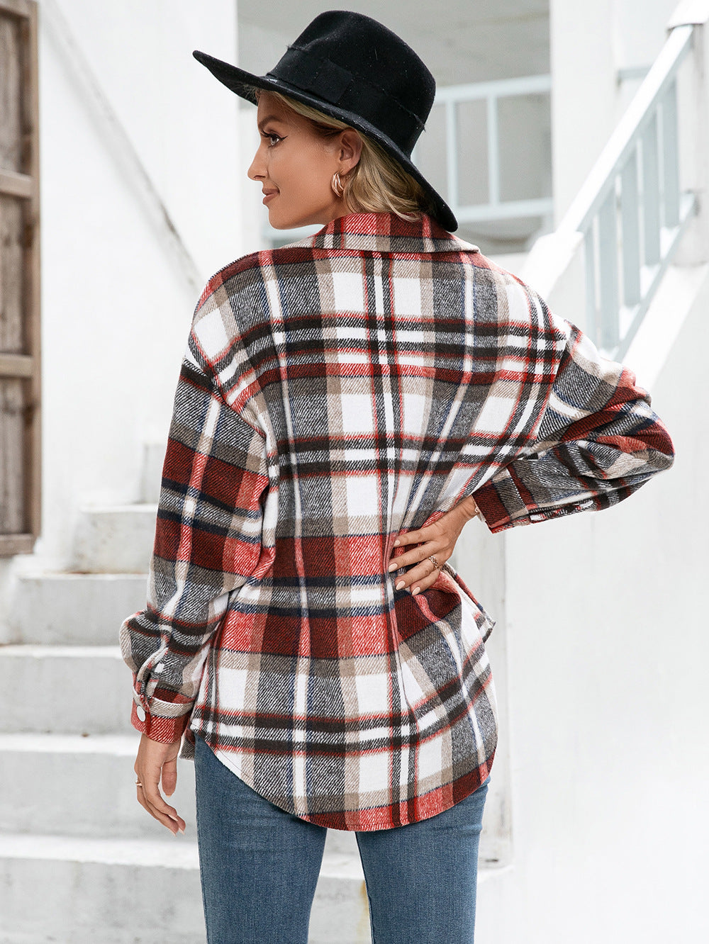 Meet You Outside Plaid Button Down Curved Hem Shacket