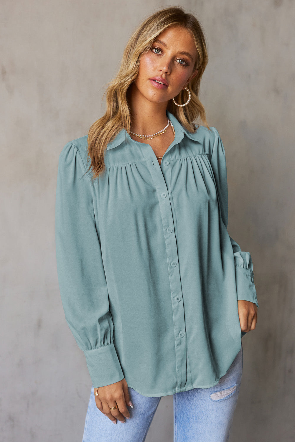 Gathered Detail Puff Sleeve Shirt