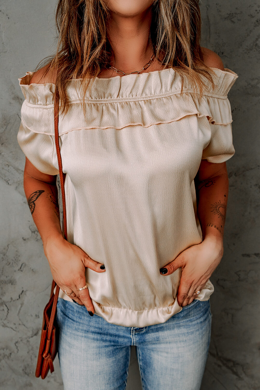 Ruffled Off-Shoulder Short Sleeve Top