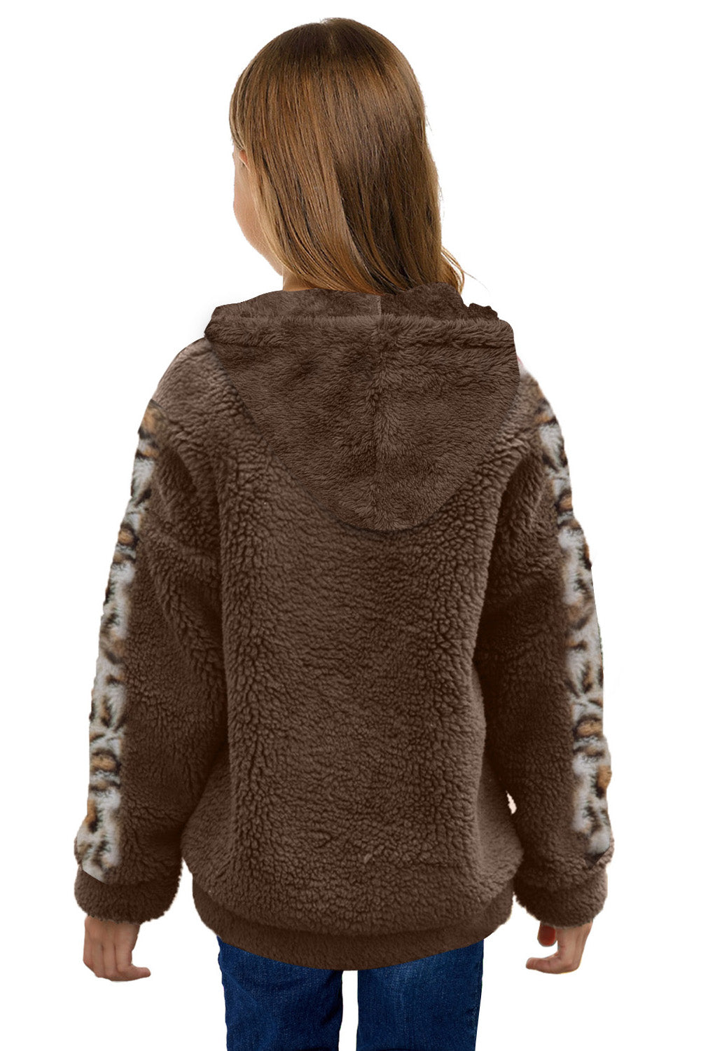 Kids Leopard Zip-Up Hooded Jacket with Pockets