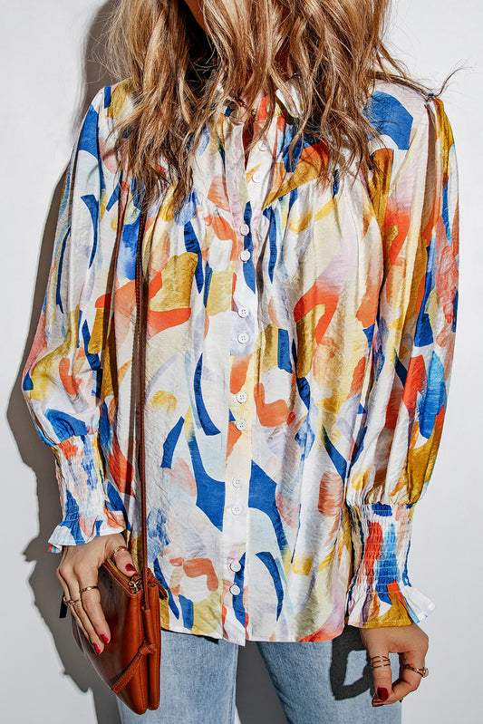 Printed Long Flounce Sleeve Shirt