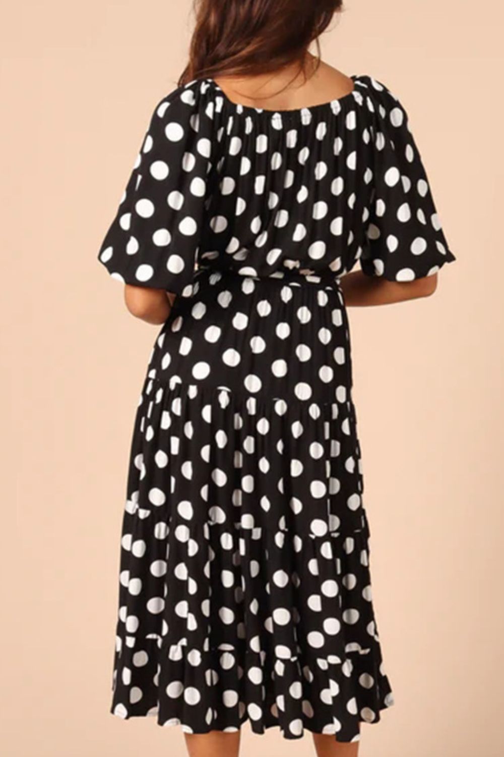 Polka Dot Tie Waist Midi Dress