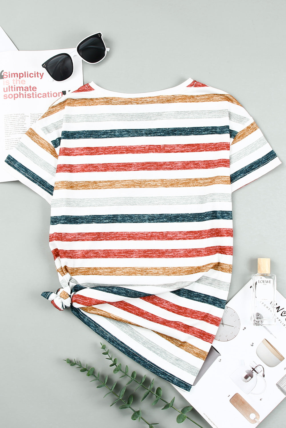 Striped V-Neck Short Sleeve Tee