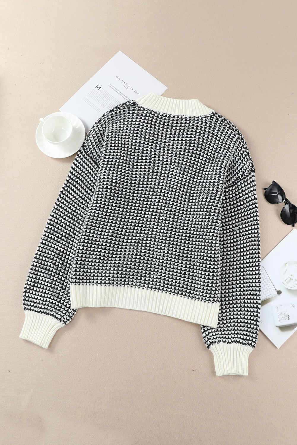 Woven Right Waffle-Knit Drop Shoulder Button-Down Cardigan