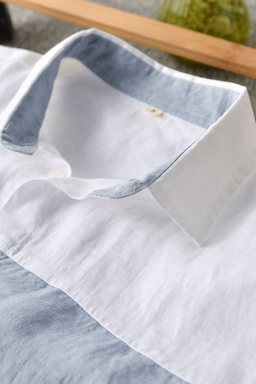 Buttoned Collared Neck Short Sleeve Linen Shirt