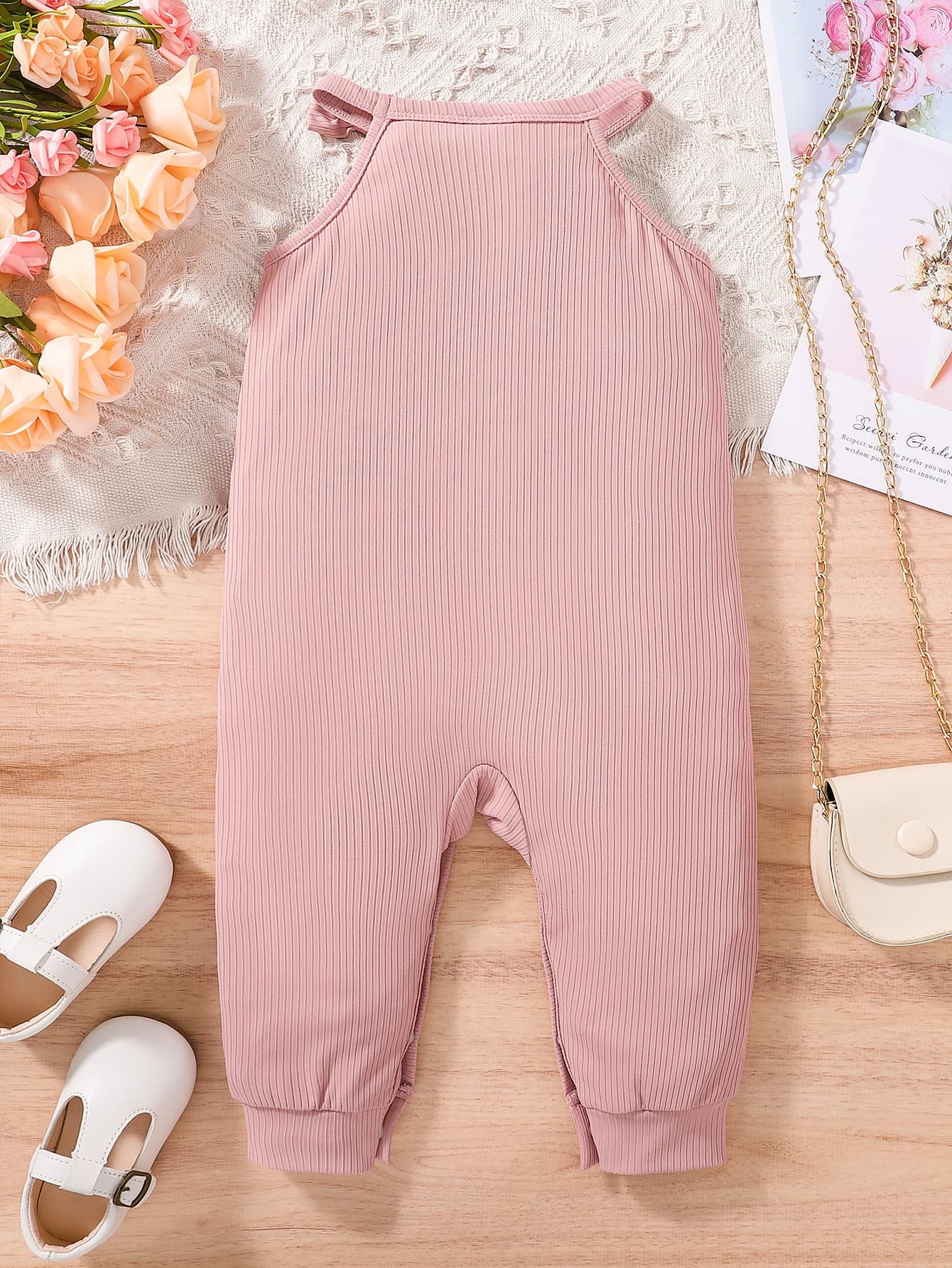 Baby Girl Ribbed Bow Detail Jumpsuit