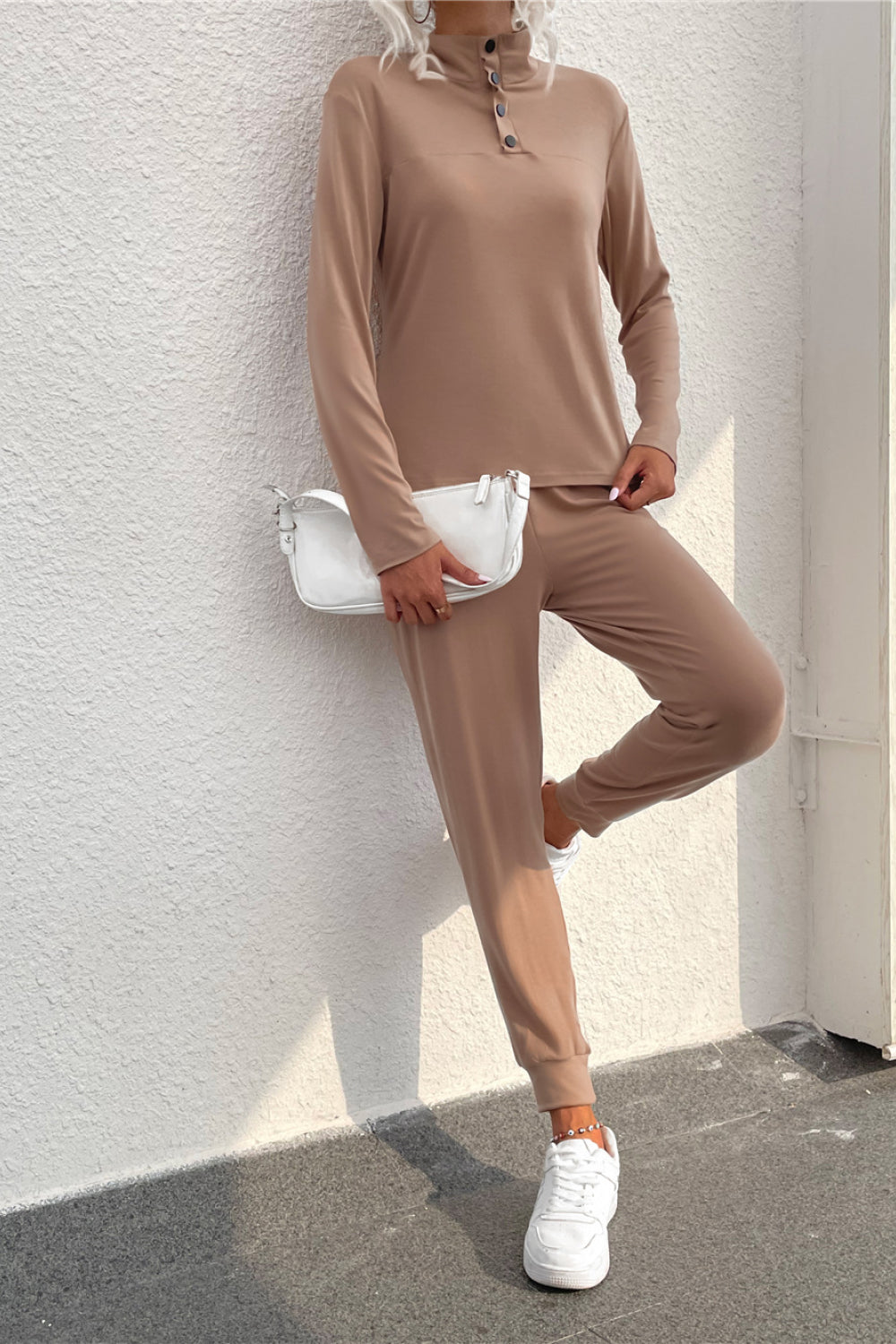 Quarter Snap Long Sleeve Top and Joggers Set